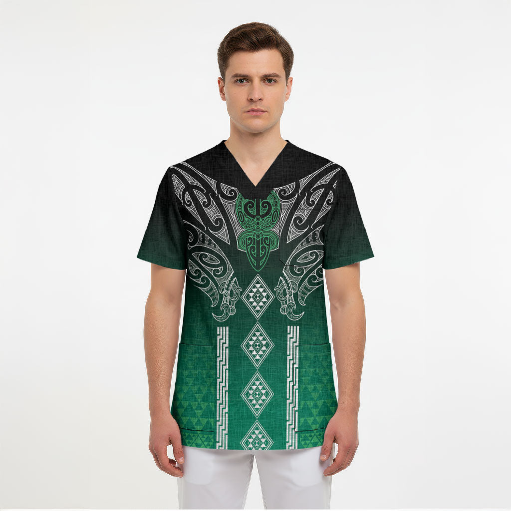 Aotearoa Maori Iwi Heritage Scrub Top Ngai Tahu Pounamu Green