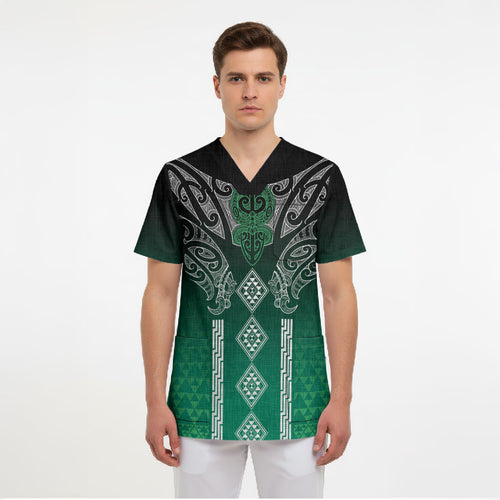 Aotearoa Maori Iwi Heritage Scrub Top Ngai Tahu Pounamu Green