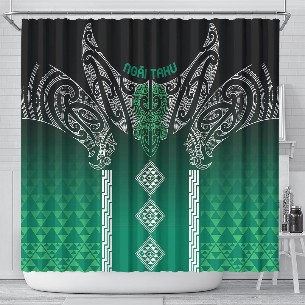 Aotearoa Maori Iwi Heritage Shower Curtain Ngai Tahu Pounamu Green