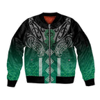 Aotearoa Maori Iwi Heritage Sleeve Zip Bomber Jacket Ngai Tahu Pounamu Green