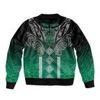 Aotearoa Maori Iwi Heritage Sleeve Zip Bomber Jacket Ngai Tahu Pounamu Green