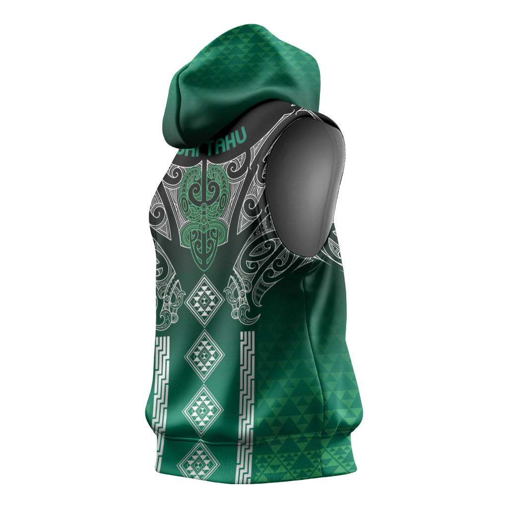 Aotearoa Maori Iwi Heritage Sleeveless Hoodie Ngai Tahu Pounamu Green