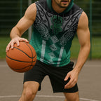 Aotearoa Maori Iwi Heritage Sleeveless Hoodie Ngai Tahu Pounamu Green