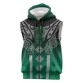 Aotearoa Maori Iwi Heritage Sleeveless Zip Hoodie Ngai Tahu Pounamu Green