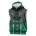 Aotearoa Maori Iwi Heritage Sleeveless Zip Hoodie Ngai Tahu Pounamu Green