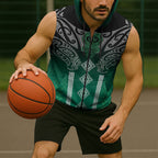 Aotearoa Maori Iwi Heritage Sleeveless Zip Hoodie Ngai Tahu Pounamu Green