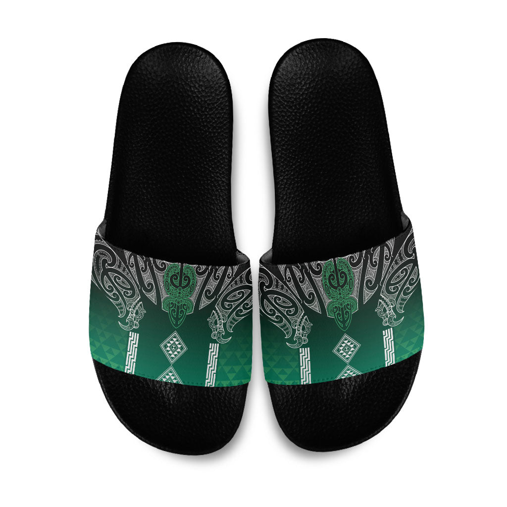 Aotearoa Maori Iwi Heritage Slide Sandals Ngai Tahu Pounamu Green