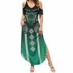Aotearoa Maori Iwi Heritage Summer Maxi Dress Ngai Tahu Pounamu Green