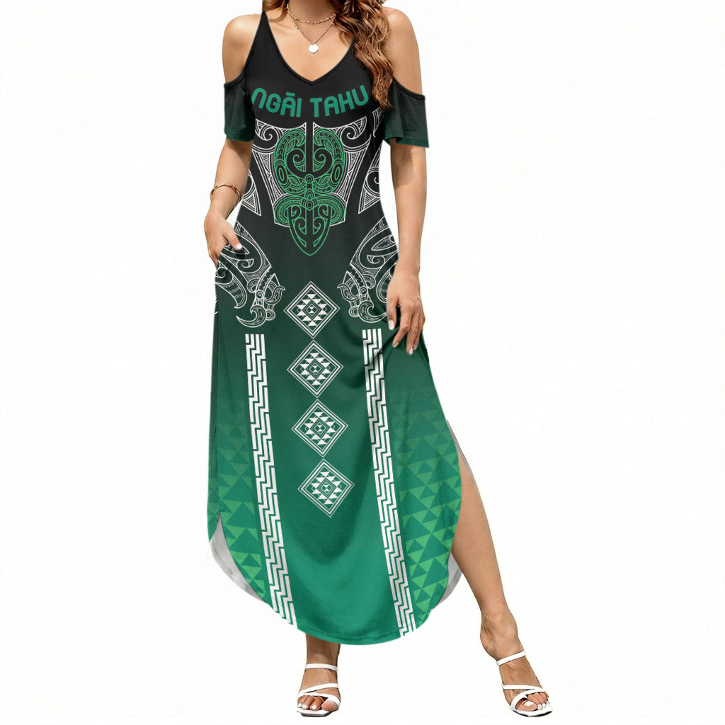 Aotearoa Maori Iwi Heritage Summer Maxi Dress Ngai Tahu Pounamu Green