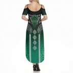 Aotearoa Maori Iwi Heritage Summer Maxi Dress Ngai Tahu Pounamu Green