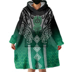 Aotearoa Maori Iwi Heritage Wearable Blanket Hoodie Ngai Tahu Pounamu Green