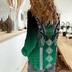 Aotearoa Maori Iwi Heritage Women Casual Shirt Ngai Tahu Pounamu Green