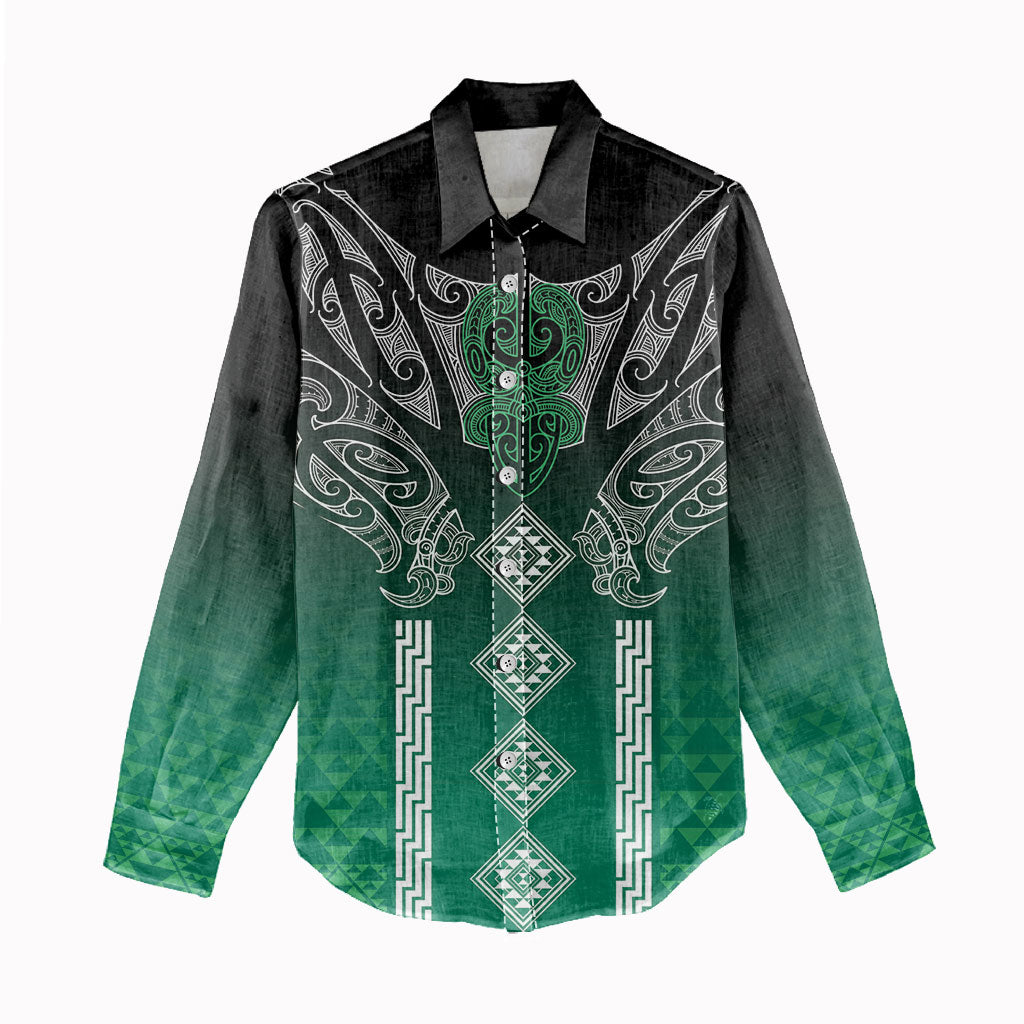 Aotearoa Maori Iwi Heritage Women Casual Shirt Ngai Tahu Pounamu Green