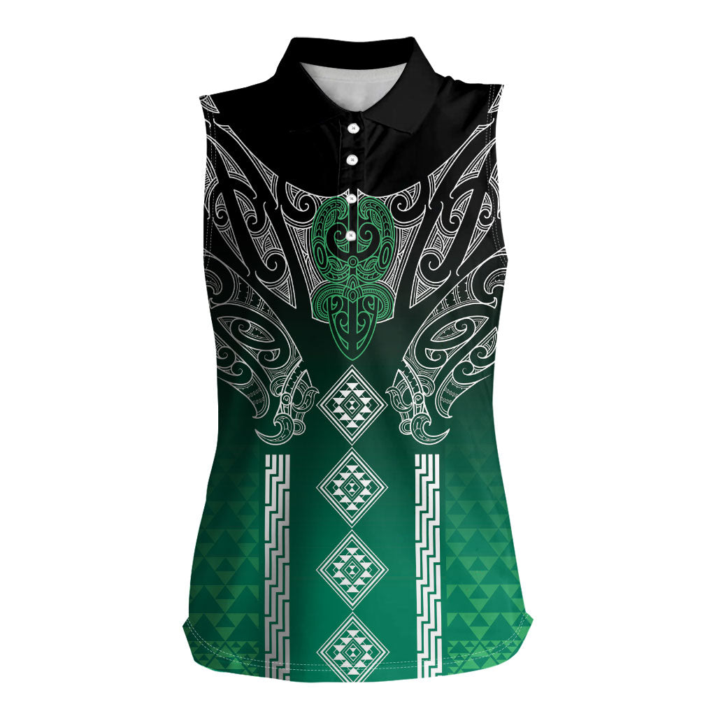 Aotearoa Maori Iwi Heritage Women Sleeveless Polo Shirt Ngai Tahu Pounamu Green