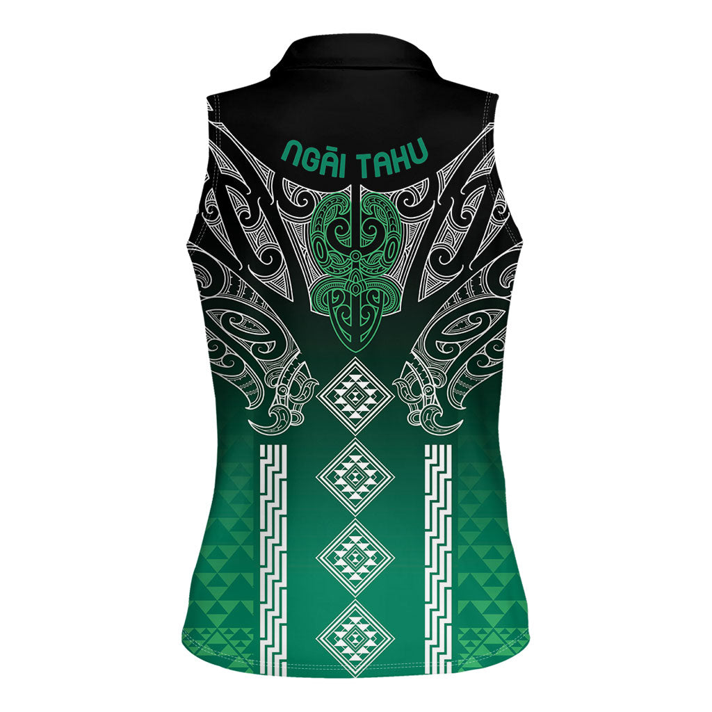 Aotearoa Maori Iwi Heritage Women Sleeveless Polo Shirt Ngai Tahu Pounamu Green