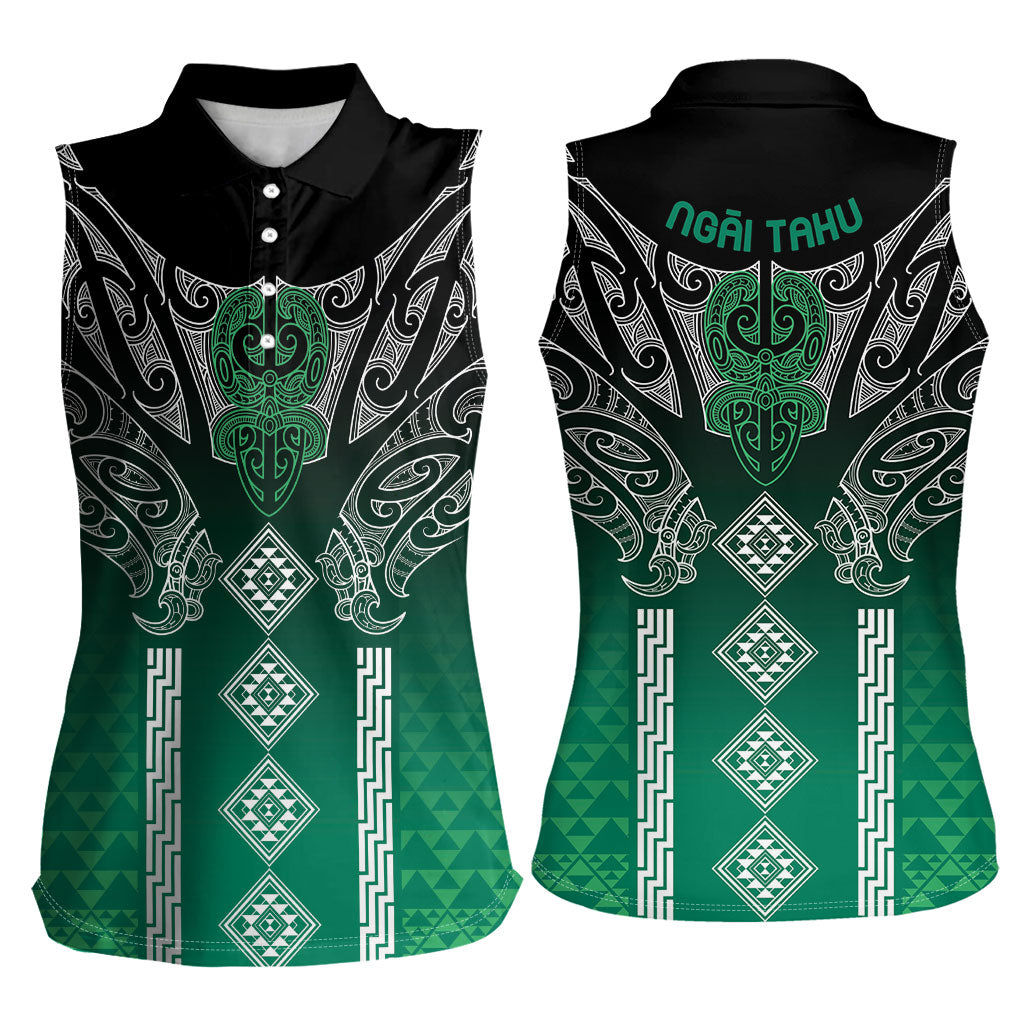 Aotearoa Maori Iwi Heritage Women Sleeveless Polo Shirt Ngai Tahu Pounamu Green