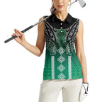 Aotearoa Maori Iwi Heritage Women Sleeveless Polo Shirt Ngai Tahu Pounamu Green