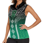 Aotearoa Maori Iwi Heritage Women Sleeveless Polo Shirt Ngai Tahu Pounamu Green