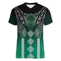 Aotearoa Maori Iwi Heritage Women V-Neck T-Shirt Ngai Tahu Pounamu Green