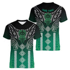 Aotearoa Maori Iwi Heritage Women V-Neck T-Shirt Ngai Tahu Pounamu Green