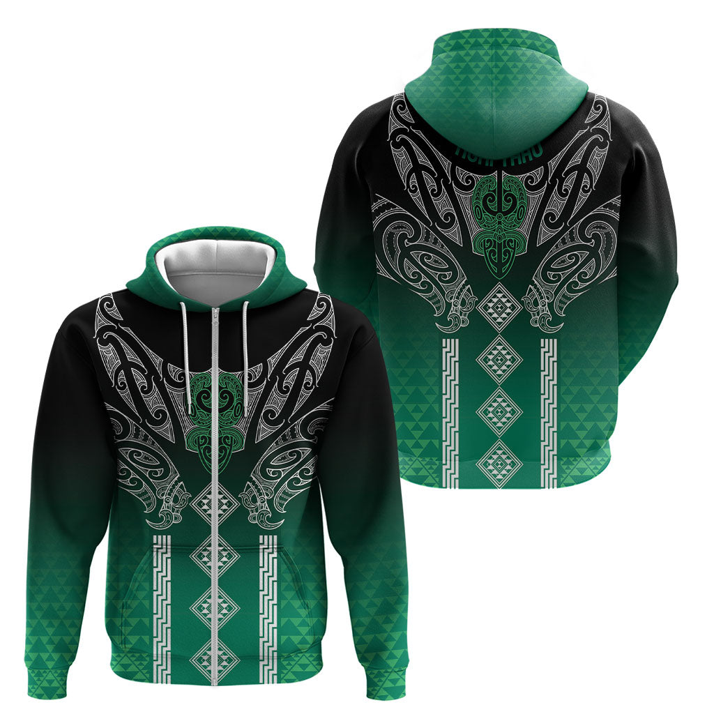 Aotearoa Maori Iwi Heritage Zip Hoodie Ngai Tahu Pounamu Green