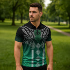 Aotearoa Maori Iwi Heritage Zipper Polo Shirt Ngai Tahu Pounamu Green