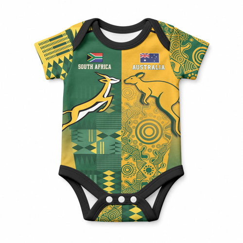 Australia - South Africa Rugby Custom Indigenous Motifs Baby Onesie Bokke Vs Wallabies