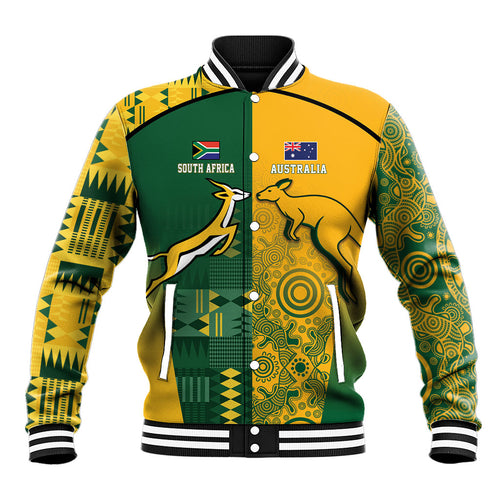 Australia - South Africa Rugby Custom Indigenous Motifs Baseball Jacket Bokke Vs Wallabies