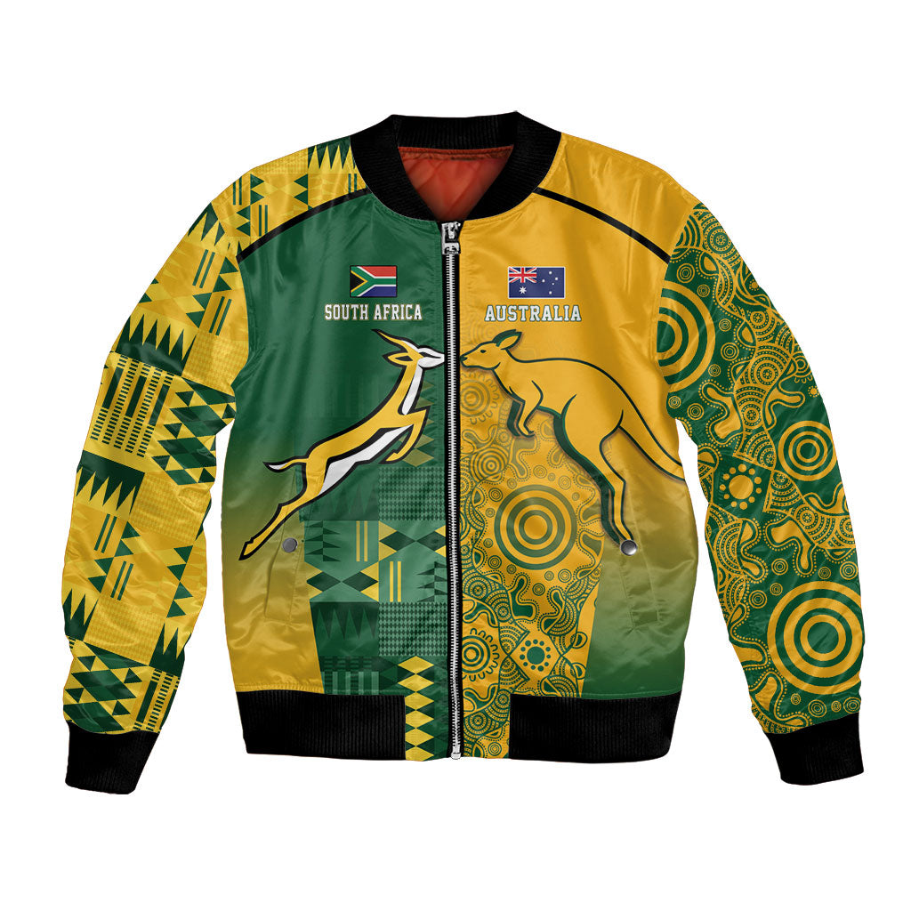 Australia - South Africa Rugby Custom Indigenous Motifs Bomber Jacket Bokke Vs Wallabies