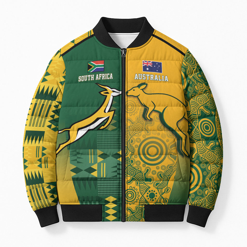 Australia - South Africa Rugby Custom Indigenous Motifs Bomber Puffer Jacket Bokke Vs Wallabies