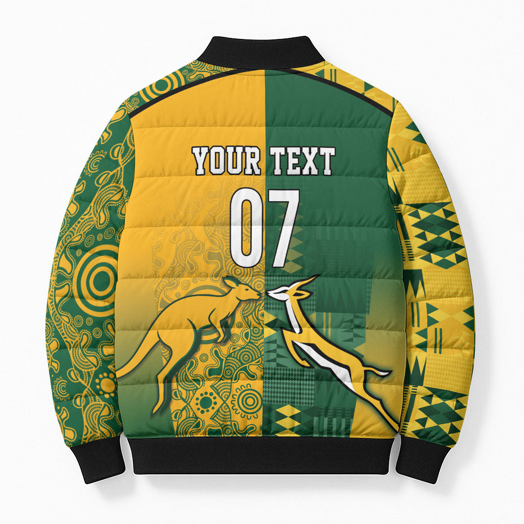 Australia - South Africa Rugby Custom Indigenous Motifs Bomber Puffer Jacket Bokke Vs Wallabies