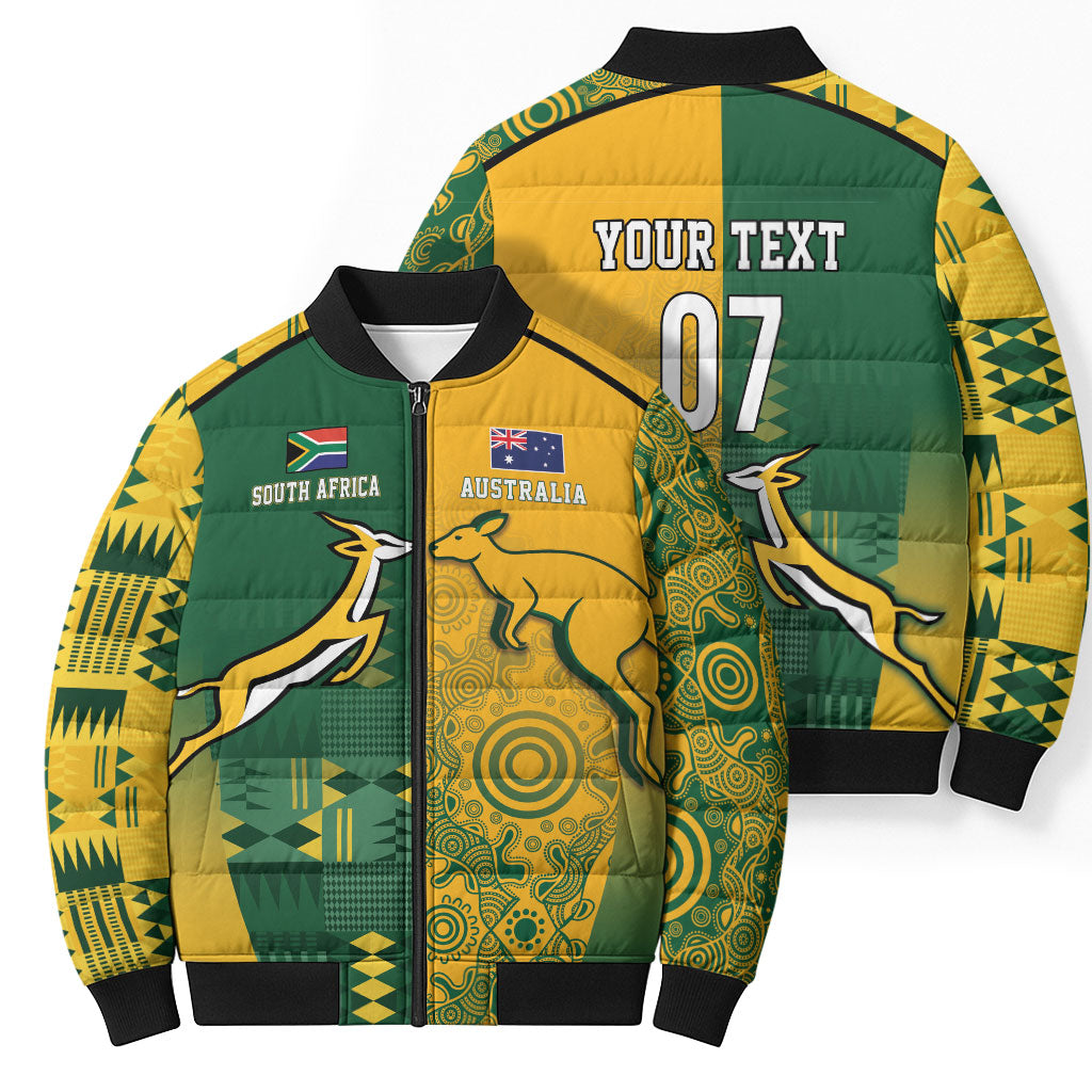 Australia - South Africa Rugby Custom Indigenous Motifs Bomber Puffer Jacket Bokke Vs Wallabies