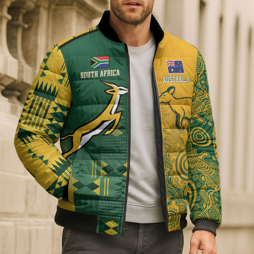 Australia - South Africa Rugby Custom Indigenous Motifs Bomber Puffer Jacket Bokke Vs Wallabies