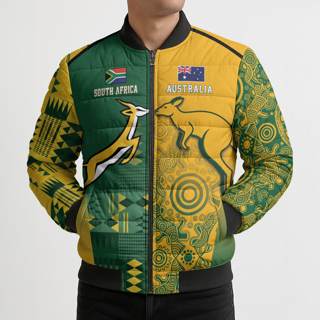 Australia - South Africa Rugby Custom Indigenous Motifs Bomber Puffer Jacket Bokke Vs Wallabies