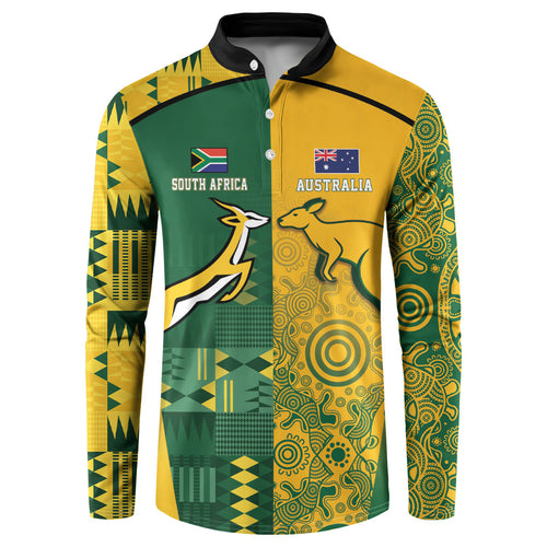 Australia - South Africa Rugby Custom Indigenous Motifs Button Sweatshirt Bokke Vs Wallabies