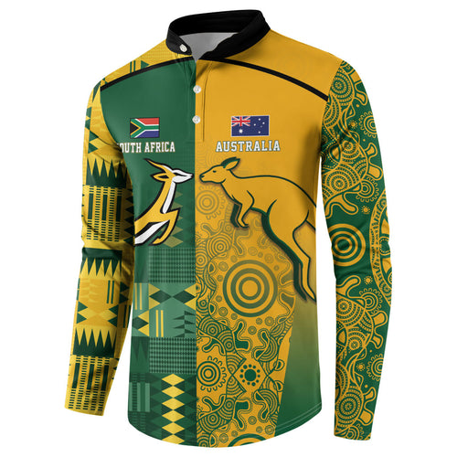 Australia - South Africa Rugby Custom Indigenous Motifs Button Sweatshirt Bokke Vs Wallabies