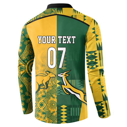 Australia - South Africa Rugby Custom Indigenous Motifs Button Sweatshirt Bokke Vs Wallabies