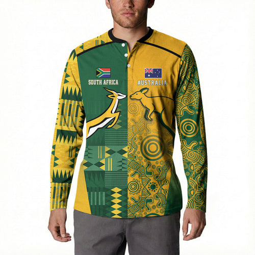Australia - South Africa Rugby Custom Indigenous Motifs Button Sweatshirt Bokke Vs Wallabies