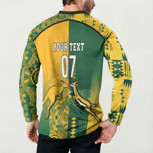Australia - South Africa Rugby Custom Indigenous Motifs Button Sweatshirt Bokke Vs Wallabies