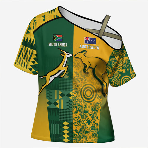 Australia - South Africa Rugby Custom Indigenous Motifs Cross Shoulder Shirt Bokke Vs Wallabies