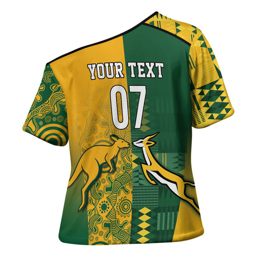 Australia - South Africa Rugby Custom Indigenous Motifs Cross Shoulder Shirt Bokke Vs Wallabies