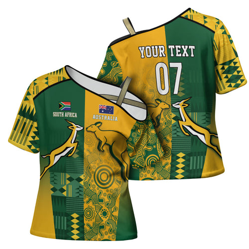 Australia - South Africa Rugby Custom Indigenous Motifs Cross Shoulder Shirt Bokke Vs Wallabies