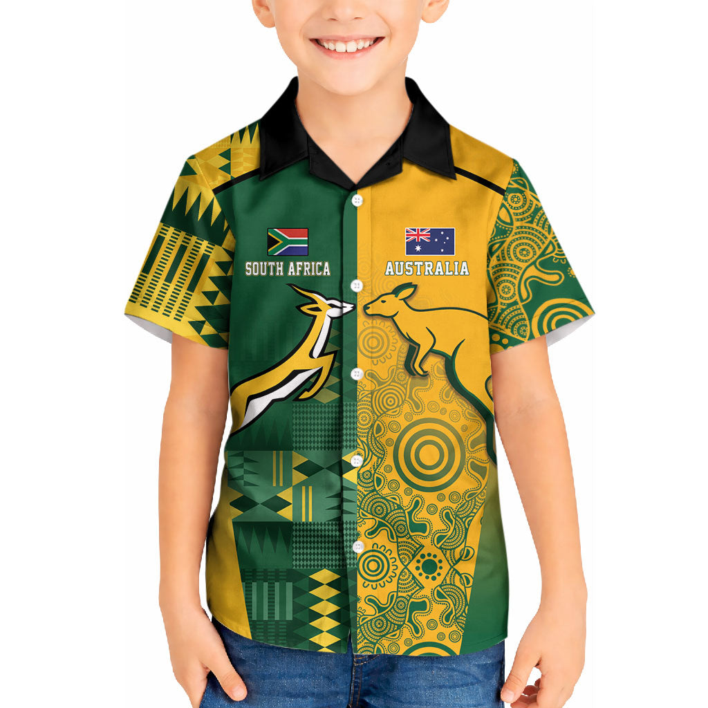 Australia - South Africa Rugby Custom Indigenous Motifs Kid Hawaiian Shirt Bokke Vs Wallabies