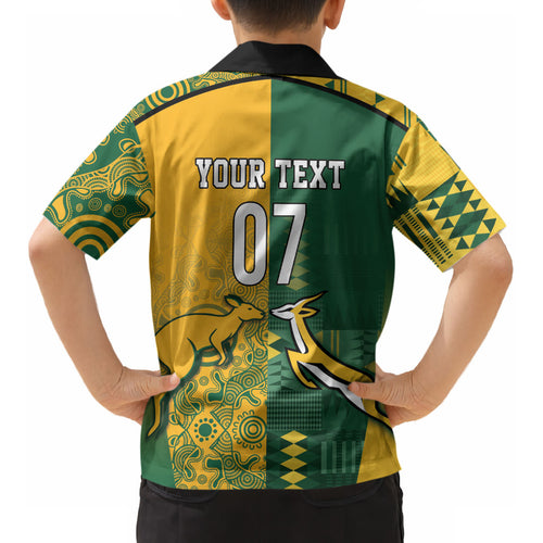 Australia - South Africa Rugby Custom Indigenous Motifs Kid Hawaiian Shirt Bokke Vs Wallabies