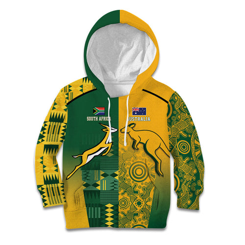 Australia - South Africa Rugby Custom Indigenous Motifs Kid Hoodie Bokke Vs Wallabies