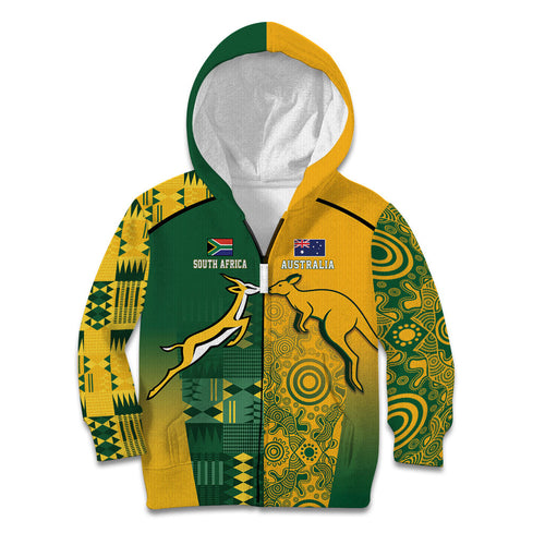 Australia - South Africa Rugby Custom Indigenous Motifs Kid Hoodie Bokke Vs Wallabies