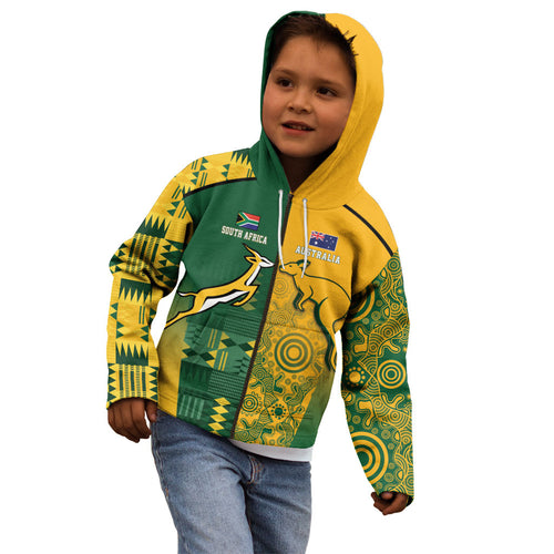 Australia - South Africa Rugby Custom Indigenous Motifs Kid Hoodie Bokke Vs Wallabies
