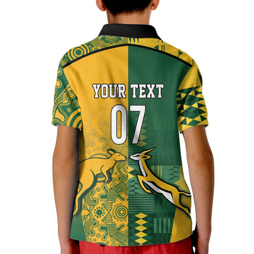 Australia - South Africa Rugby Custom Indigenous Motifs Kid Polo Shirt Bokke Vs Wallabies