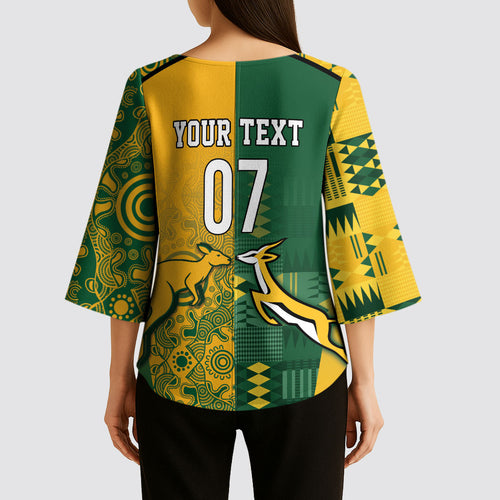 Australia - South Africa Rugby Custom Indigenous Motifs Kimono Sleeve Blouse Bokke Vs Wallabies