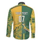 Australia - South Africa Rugby Custom Indigenous Motifs Long Sleeve Button Shirt Bokke Vs Wallabies